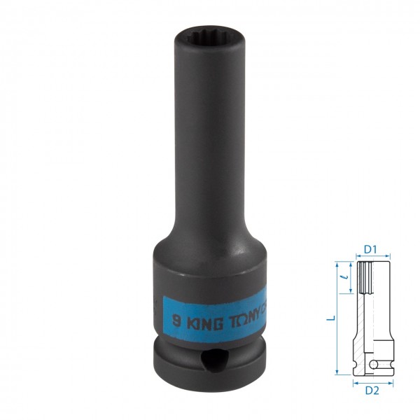 Головка торцевая ударная глубокая двенадцатигранная 1/2, 9 мм KING TONY 443009M