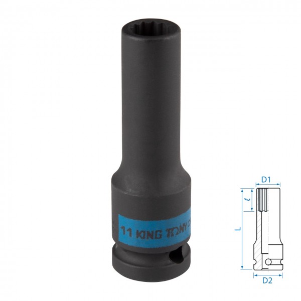 Головка торцевая ударная глубокая двенадцатигранная 1/2, 11 мм KING TONY 443011M