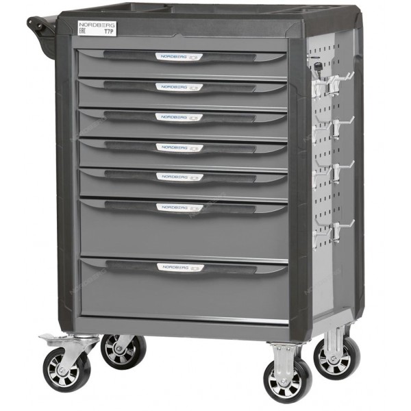 Тележка инструментальная, 7 выдвижных ящиков, с системой защиты от опрокидывания, серая NORDBERG T7P(G)