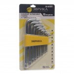 Набор ключей TORX : Г-образных T9-T50 10пр. ЭВРИКА /1/12/72 ER-15101T