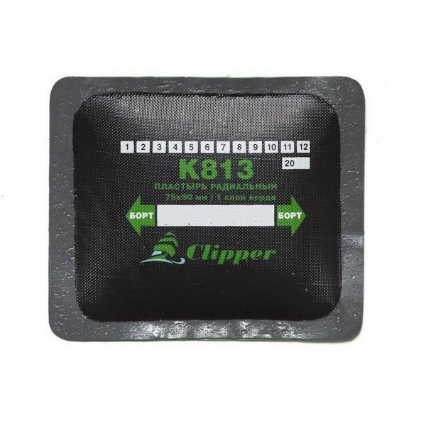 CLIPPER НАБОР ЗАПЛАТ K813 кордовых для боковых порезов, 75*90мм (1 слой корда), серый адгезивный слой CLIPPER K813