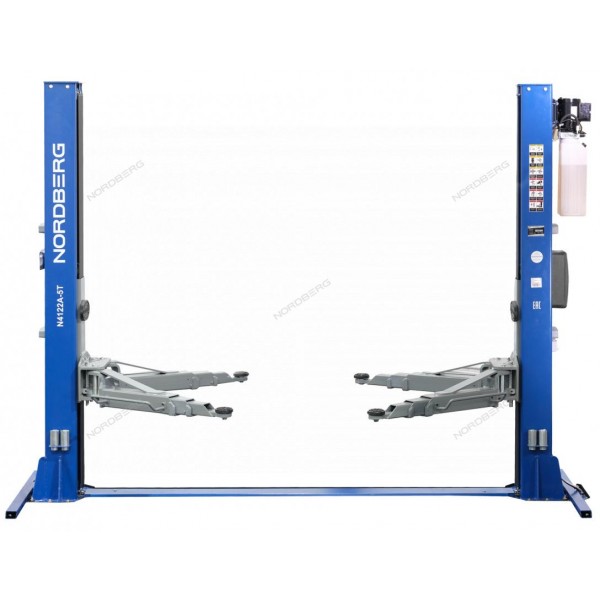 Подъемник двухстоечный 5 т, нижняя синхронизация, с электростопорами, 380 В, синий NORDBERG N4122AE-5B_380