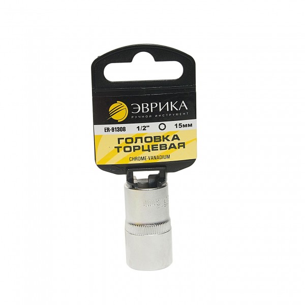 Головка торцевая 15мм 1/2" 6-гранная L=40мм (с держателем) ЭВРИКА  1/160 ER-91308H