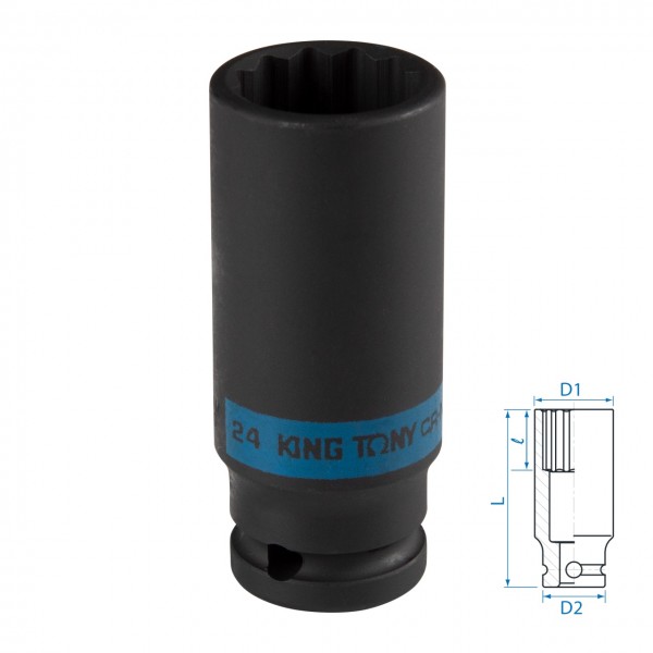 Головка торцевая ударная глубокая двенадцатигранная 1/2, 24 мм KING TONY 443024M
