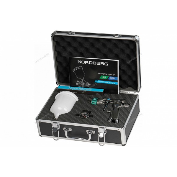 Краскопульт HVLP с верхним бачком, сопло 1,3 мм, алюминиевый кейс NORDBERG NP7015