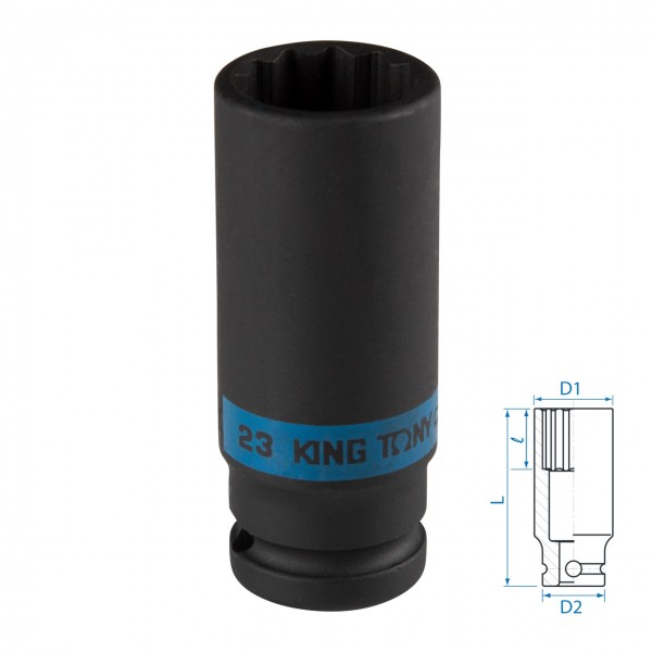 Головка торцевая ударная глубокая двенадцатигранная 1/2, 23 мм KING TONY 443023M