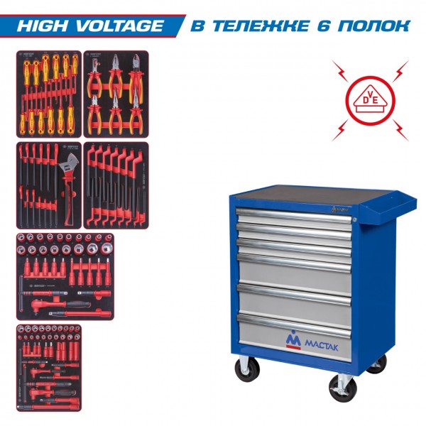 Набор инструментов HIGH VOLTAGE в синей тележке, 117 предметов KING TONY 934-117AMBE