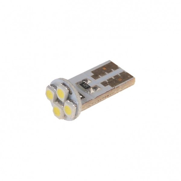 Автолампа T10W (W2,1x9,5d) 4 SMD 3528WHITE 6000K 72лм   12V MEGAPOWER /10 /100 M-10513W