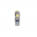 Автолампа T10W (W2,1x9,5d) 5 SMD 5050 WHITE 6000K с блокиратором ошибок CANbus 100лм   12V MEGAPOWER /10 /100 M-70214W