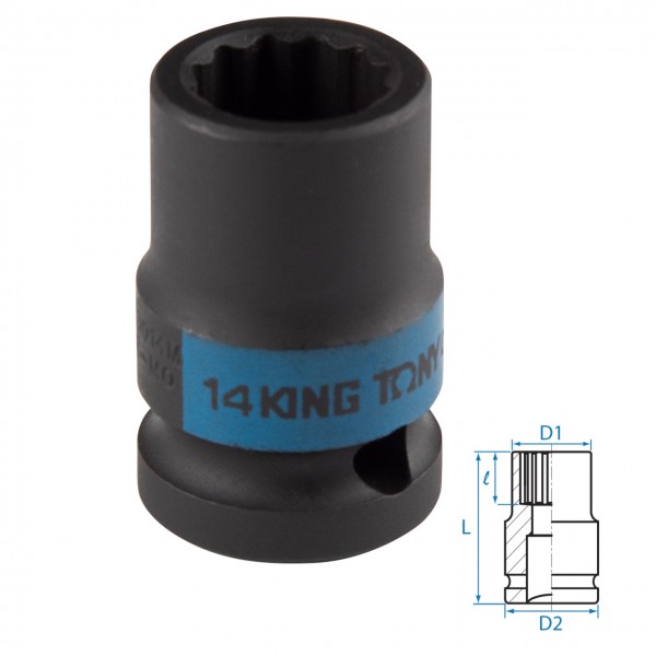 Головка торцевая ударная двенадцатигранная 1/2, 14 мм KING TONY 453014M