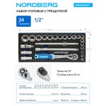 Набор головок с трещоткой в ложементе, 1/2, 24 предмета NORDBERG 2496024T