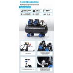 Компрессор безмасляный 220 В, ресивер 125 л, 500 л/мин NORDBERG NCEO120/500