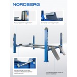 Подъемник четырехстоечный 4.5 т, с ручной траверсой 3 т N433, 380 В, синий NORDBERG 4445J_MB(M)-N433