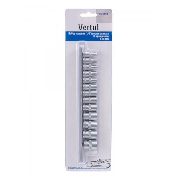 Набор головок 1/4″ шестигранных 13 предметов 4-14 мм Vertul VR50562