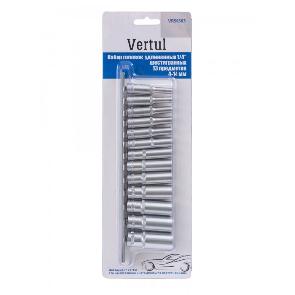Набор головок удлиненных 1/4″ шестигранных 13 предметов 4-14 мм Vertul VR50563