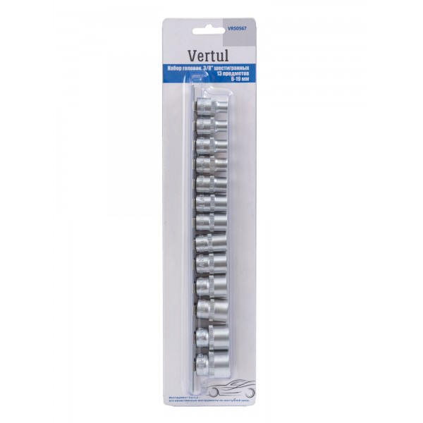 Набор головок 3/8″ шестигранных 13 предметов 6-19 мм Vertul VR50567