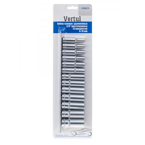 Набор головок удлиненных 3/8″ шестигранных 13 предметов 6-19 мм Vertul VR50578