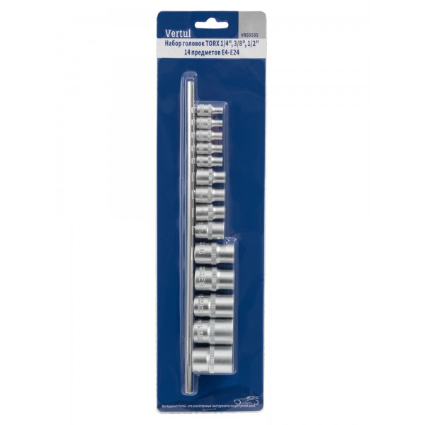 Набор головок TORX 1/4″, 3/8″, 1/2″ 14 предметов E4-E24 Vertul VR50585