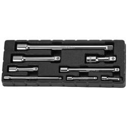 JONNESWAY S28H08S Комплект удлинителей 1/4" - 50,75,150 мм 3/8" - 75,150, 1/2"DR - 75,125,250 мм, 8 предметов