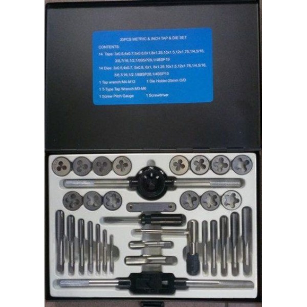 Forsage Набор метчиков и плашек 33пр. (метрич + дюйм) в метал.кейсе F-M033-3