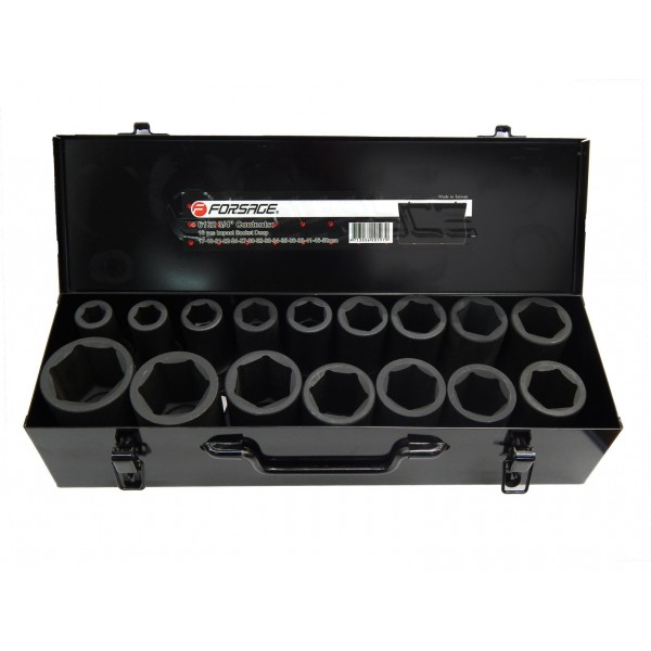 Forsage  3/4" Набор головок ударных глубоких 16пр.(6-гр.) (17,19,21,22,24,27,30,32,33,34,35,36,38,41,46,50мм) в метал.кейсе F-6162MPB