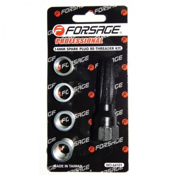 Forsage Набор для восстановления свечной резьбы 5пр. (метчик 14мм, втулки: 3/8", 7/16", 1/2", 3/4") F-64101