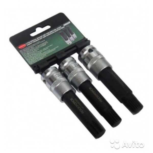 Набор головок-бит для колесных болтов BMW, 3пр.(L-100мм, 10,17,21гр.), на пластиковом держателе ROCK FORCE RF-403533 