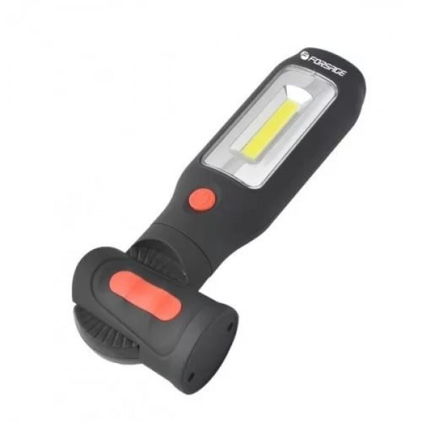 Forsage Лампа переносная светодиодная аккумуляторная с магнитом + крючок (поворотная на 360гр. + 180гр. боковой свет 3W СОВ, торцевой свет 1W LED, 3.7V, 2000m F-01404