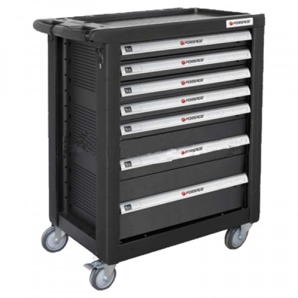 Тележка для инструмента Forsage   7-ми полочная (черная)(с пластиковой защитой корпуса+боковые перфорации) 50007