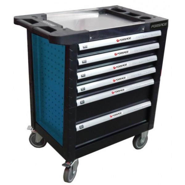 Forsage Тележка 6 полок(синяя)с пластиковой защитой корпуса и металлической крышкой+2боковые перфорации,460х770х900(полки:65х400х530-4шт,140х400х530мм-2шт) F-1141116B