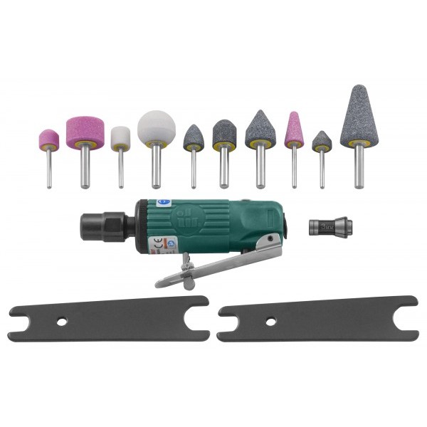 JONNESWAY  Набор инструмента: Бормашинка пневматическая L-120 мм, патрон 6 мм, 25000 об/мин, 113 л/мин, с насадками, 15 предметов JAG-0903FMK