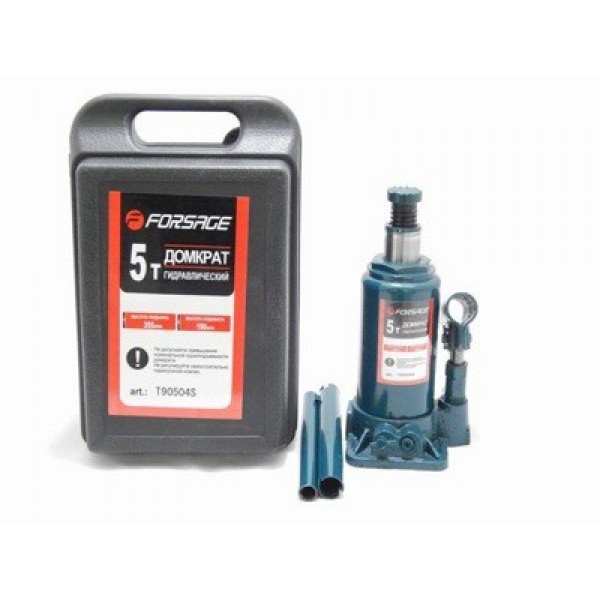 Forsage Домкрат бутылочный  5 т с клапаном (h min 185мм, h max 355мм,вес 3,9 кг) (190-355)в кейсе F-T90504S