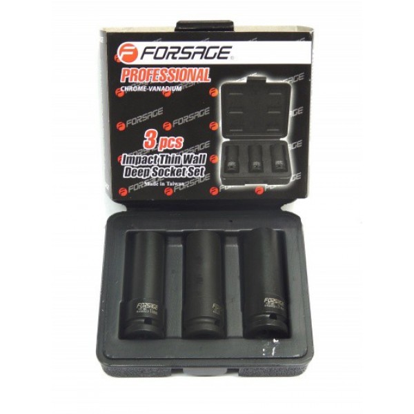 Forsage 1/2" набор головок ударных тонкостенных 3пр. 6-гр(17,19,21мм) в кейсе F-4032TH 