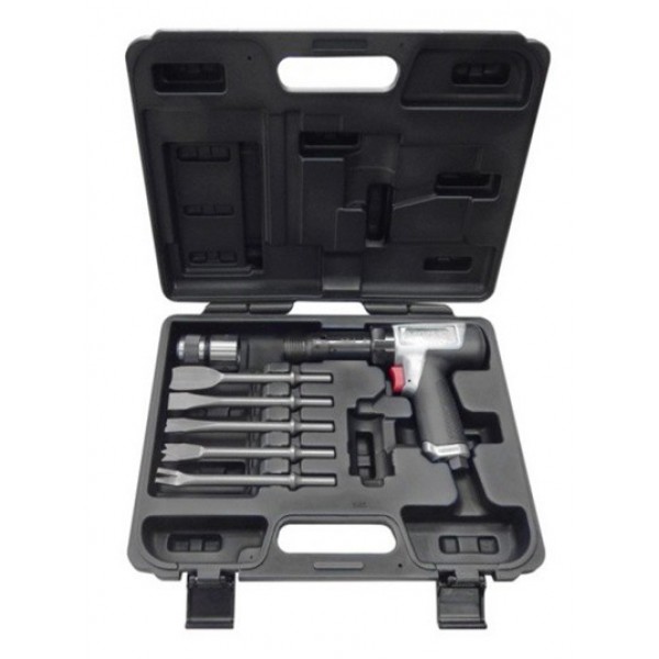 Пневмозубило с виброгасителем Forsage  2500 уд/мин с комплектом зубил, в кейсе (кругл. хвостовик, потребление 51л/мин) RF-108K(F-SM-108K)