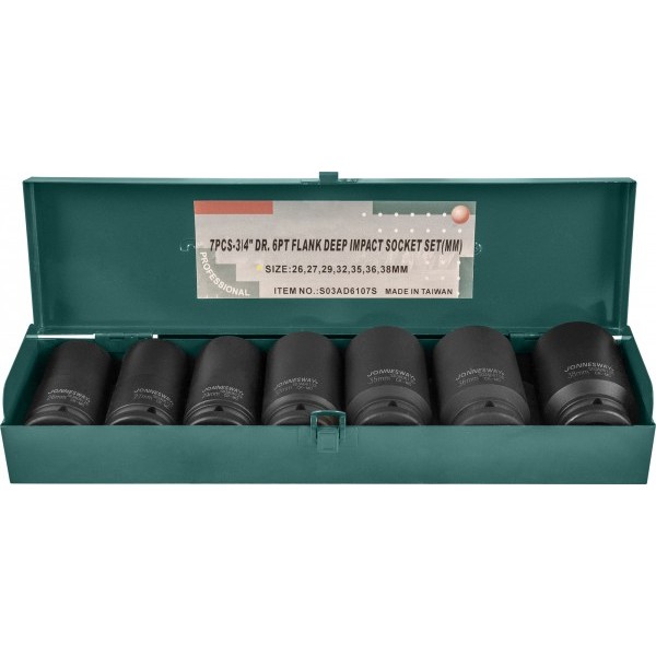 JONNESWAY  Набор ударных торцевых головок глубоких 3/4" 26-38 мм, 7 предметов. S03AD6107S