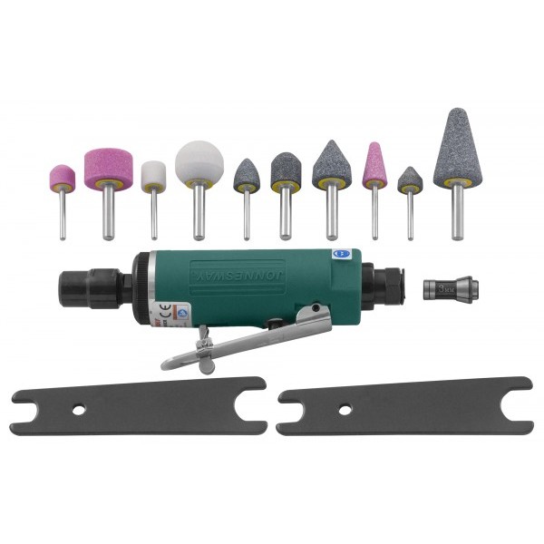 JONNESWAY  Набор инструмента: Бормашинка пневматическая L-152 мм, патрон 6 мм, 25000 об/мин, 113 л/мин, с насадками, 15 предметов JAG-0903RMK