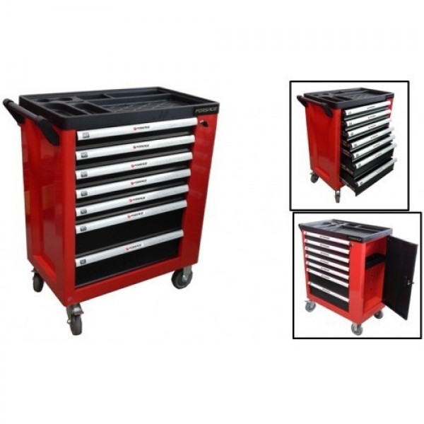 Forsage Тележка инструментальная 7-ми полочная (красная), с дополнительной боковой секцией, 600х840х980 (полки:65х400х530-5шт,140х400х530мм-2шт) F-1141127R(126R)