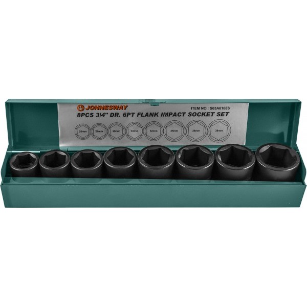 JONNESWAY  Набор ударных торцевых головок 3/4" 26-38 мм, 8 предметов. S03A6108S