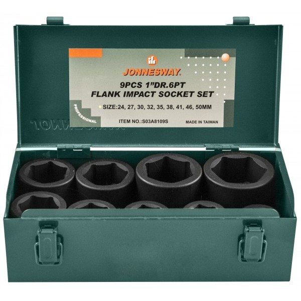 JONNESWAY  Набор ударных торцевых головок 1"DR 24-50 мм, 9 предметов S03A8109S