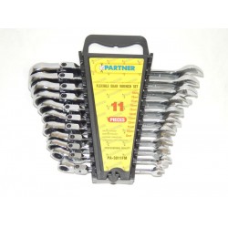 PARTNER PA-3011FM НАБОР КЛЮЧЕЙ КОМБИНИРОВАННЫХ ТРЕЩОТОЧНЫХ С ШАРНИРОМ 11ПР. 8,10,11,12,13,14,15,16,17,18,19ММ