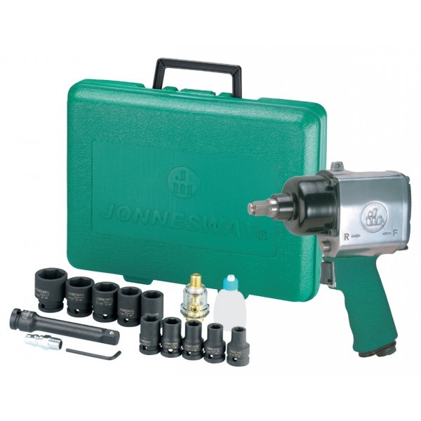 JONNESWAY (JAI-0401K) Набор инструмента: Гайковерт пневматический 1/2"DR 7000 об/мин, 610 Nm, и торцевые головки ударные 9-27 мм, 17 предметов JAI-0501K 