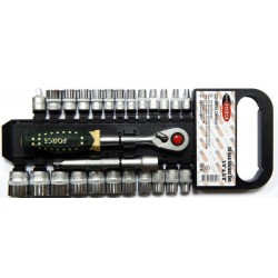 Набор торцевых головок с трещоткой 25пр.: 1/4"&3/8" DR 6-гранных  (пластик. держатель) ROCK FORCE RF-025-5MSA