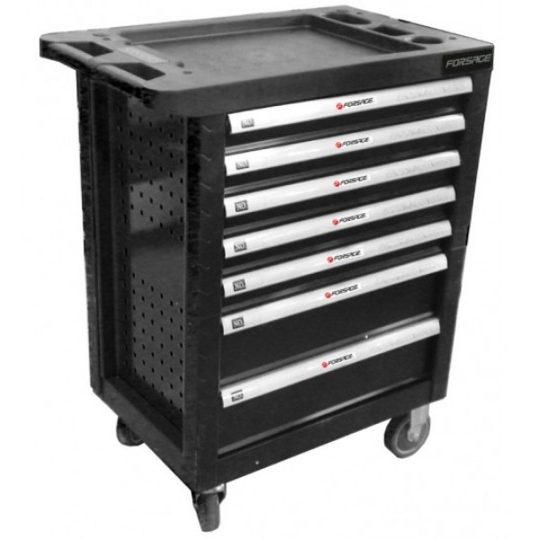 Forsage Тележка инструментальная 7-и полочная(черная) с пластиковой защитой корпуса+2боковые перфорации,460х770х980(полки:65х400х530-5шт,140х400х530мм-2шт) F-1141117