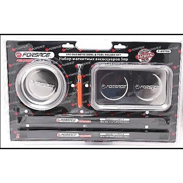 Forsage Набор магнитных аксессуаров  (планка - 460мм х 2шт, лоток - 240х140мм, лоток   - Ø150мм, магнит телескопический ) 5пр., в блистере F-01766