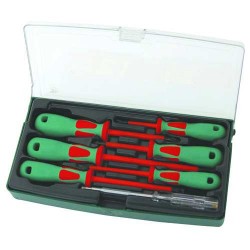 JONNESWAY DV13PP07S Набор отверток диэлектрических PH# 0х60, 1х80, 2х100, SL 4х100, 5,5х125, 6,5х150, индикаторная отвертка 220-250V, 7 предметов