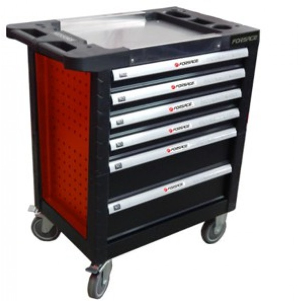 Forsage Тележка 6 полок(красная)с пластиковой защитой корпуса и металлической крышкой+2боковые перфорации,460х770х900(полки:65х400х530-4шт,140х400х530мм-2шт) F-1141116R