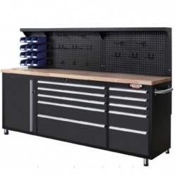 F-01Y0109 Forsage Верстак металлический передвижной 485х1480х2130мм (перфорация: 530х2130мм, деревянная столешница: 40х485х2130мм, шкаф одностворчатый: 460х590х680мм;