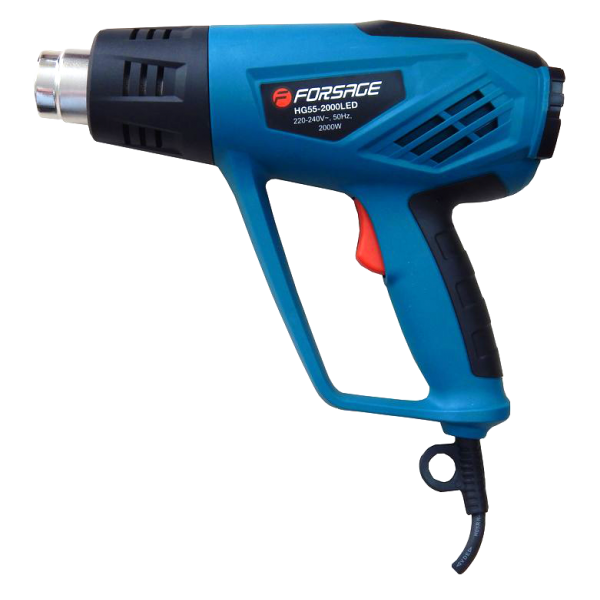 Фен промышленный электрический Forsage electro HG55-2000 LED (220В, 2000Вт, макс.темп-ра 600С, 250-500л/мин) с индикатором температуры и насадками HG55-2000LED
