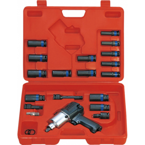 Гайковерт пневматический ударный 1/2, 678 Нм, с комплектом головок, 23 предмета king tony 44118MP