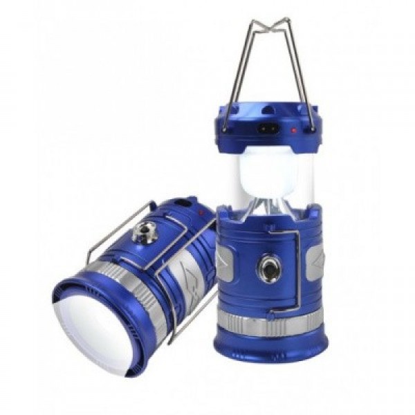 Фонарь трансформер  светодиодный аккумуляторный Blue (1 LED+6 LED, зарядка 220V + солнечная батарея) F-RF-D017(blue)